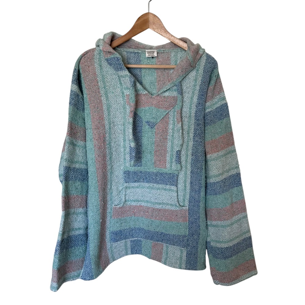 Guillermina Corona Lira Baja Hoodie Womens L Pastel Blue Green Stripe Excellent